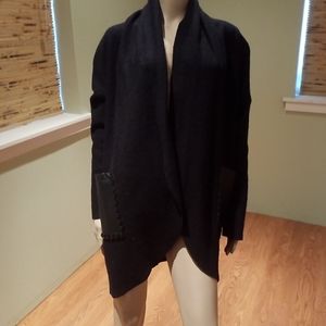 Cardigan Sweater With Faux Leather Pockets M/L